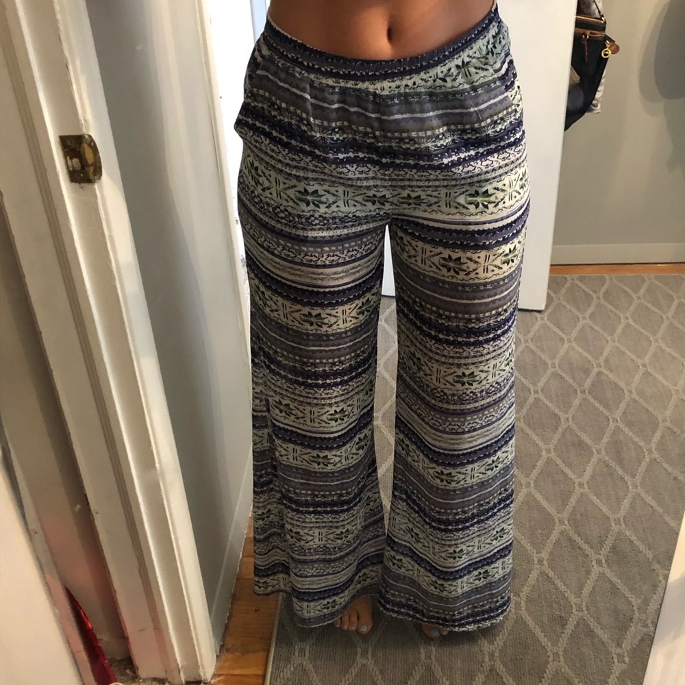 Blue patterned linen pants